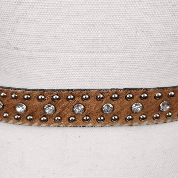 Leather Belt With Cow Hair, Rhinestones & Studs Size 26 - Picture 5 of 8